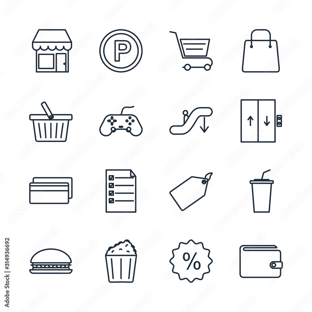 Poster set shopping malls icon template color editable. retail pack symbol vector sign isolated on white ba