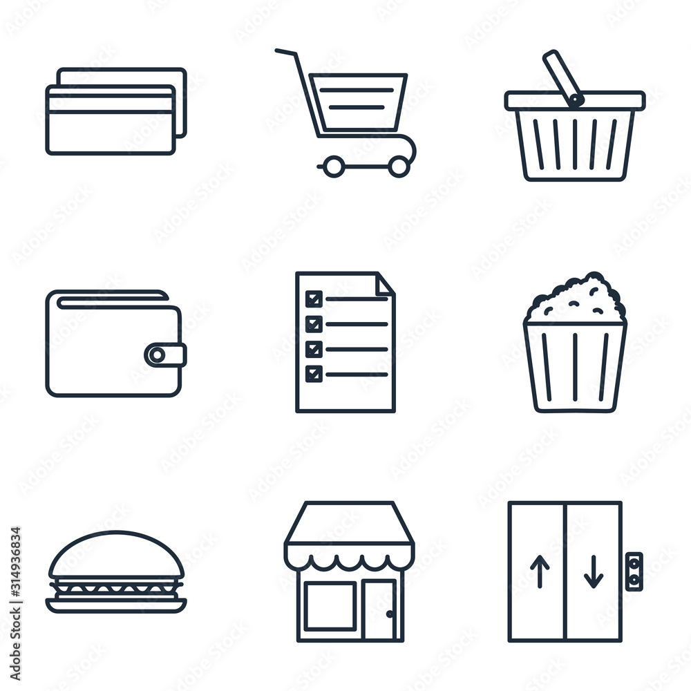Aufkleber Set Shopping malls icon template color editable. retail pack symbol vector sign isolated on white background illustration for graphic and web design.
