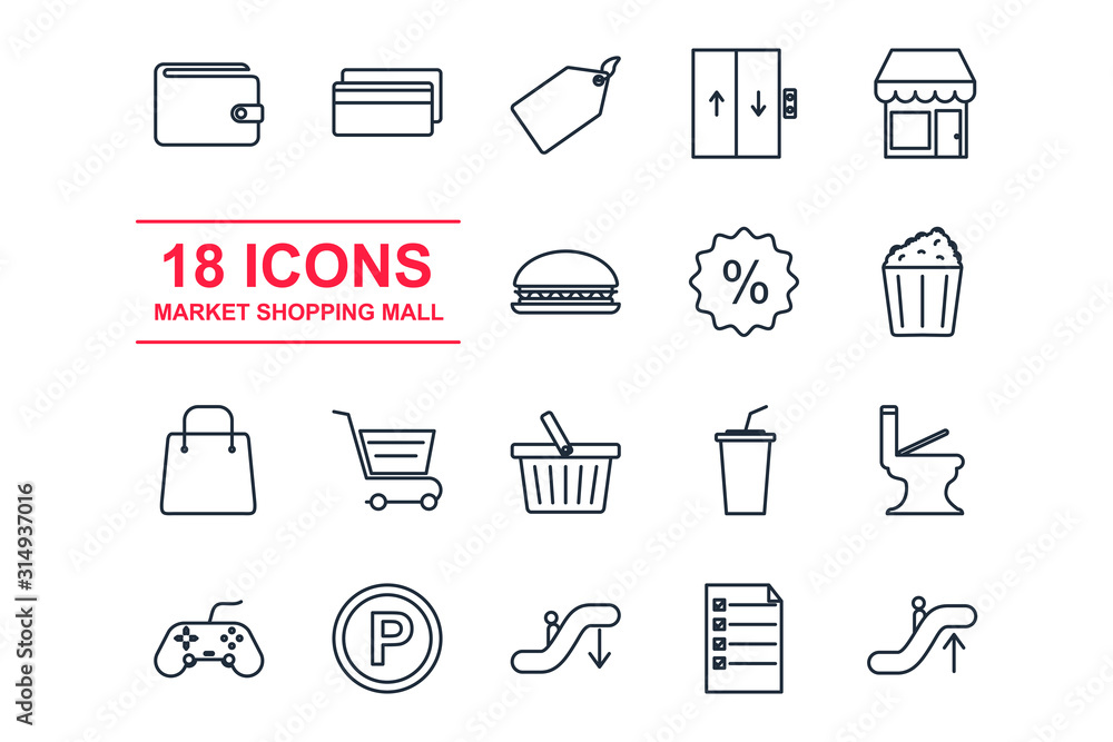 Aufkleber Set Shopping malls icon template color editable. retail pack symbol vector sign isolated on white background illustration for graphic and web design.