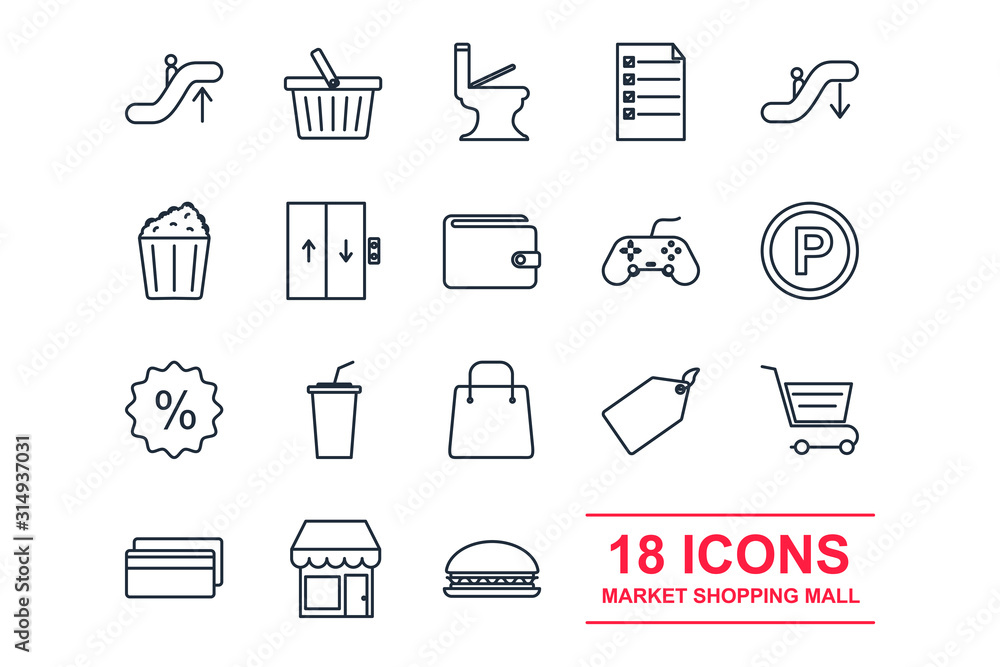 Aufkleber Set Shopping malls icon template color editable. retail pack symbol vector sign isolated on white background illustration for graphic and web design.