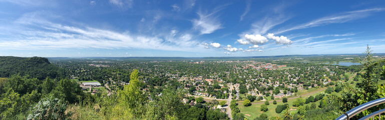 Fototapeta na wymiar Panoramic View From Grand Dad's Bluff on a Summer Day, La Crosse, Wisconsin with Mississippi River in the Distance