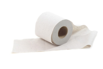 slightly unwound toilet paper on a white background