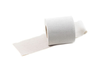 slightly unwound toilet paper on a white background