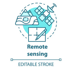 Remote sensing concept icon. Modern cartography. Earth exploration from space. Surveying satellite imagery. Vector isolated outline RGB color drawing. Editable stroke