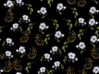 Seamless pattern with colorful hand drawn flowers. Original textile, wrapping paper, wall art surface design. Vector illustration. Floral simple minimalistic graphic design