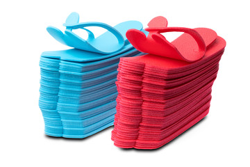 Disposable Slippers two colors red and blue on White Isolated Background