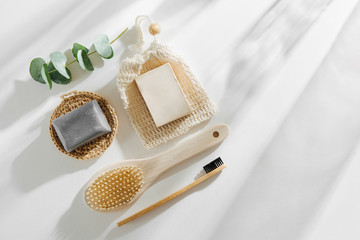 Soap Eco Bag, bamboo toothbrush, natural brush Eco cosmetics products and tools. Zero waste,...