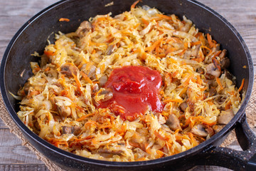Stewed cabbage with mushrooms