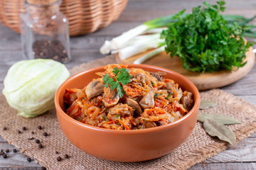 Stewed cabbage with mushrooms