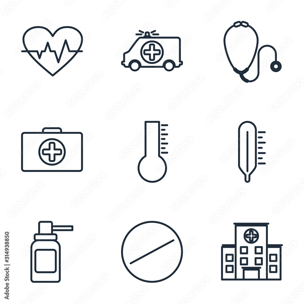 Poster set medicine and health icon template color editable. medical pack symbol vector sign isolated on wh