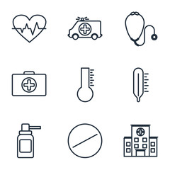 Set Medicine and Health icon template color editable. medical pack symbol vector sign isolated on white background illustration for graphic and web design.