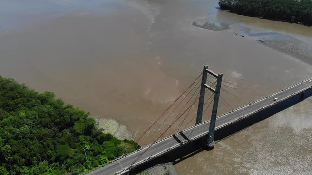 Aerial shot of the Puente de La Amistad de Taiw&aacute;n (Taiwan friendship bridge). Flyover shot of bridge. Guanacaste, Costa Rica.