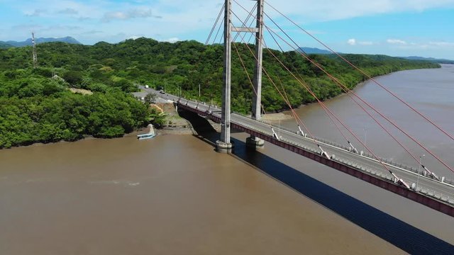 Aerial shot of the Puente de La Amistad de Taiw&aacute;n (Taiwan friendship bridge). Overview shot of bridge. Guanacaste, Costa Rica.