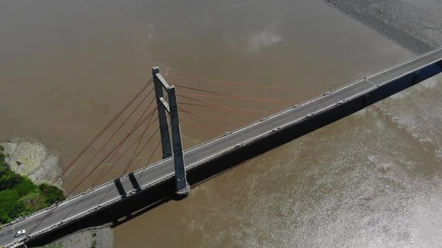 Aerial shot of the Puente de La Amistad de Taiw&aacute;n (Taiwan friendship bridge). Flyover shot of bridge. Guanacaste, Costa Rica.