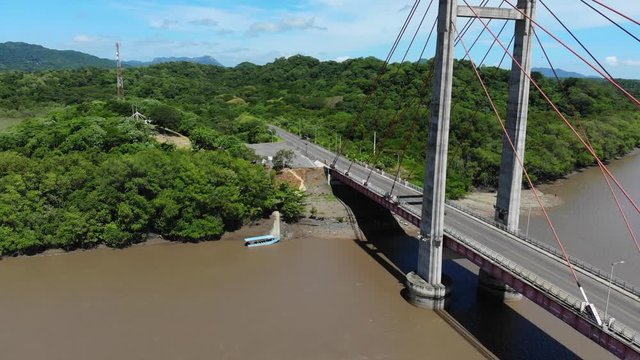 Aerial shot of the Puente de La Amistad de Taiw&aacute;n (Taiwan friendship bridge). Overview shot of bridge. Guanacaste, Costa Rica.