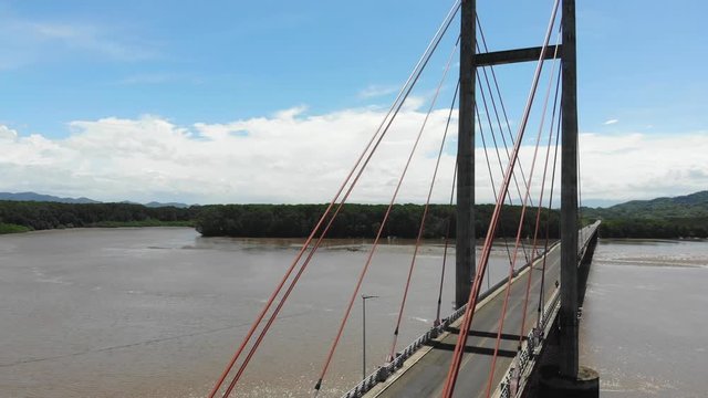 Aerial shot of the Puente de La Amistad de Taiw&aacute;n (Taiwan friendship bridge). Flying upwards at west side of bridge. Guanacaste, Costa Rica.