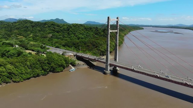 Aerial shot of the Puente de La Amistad de Taiw&aacute;n (Taiwan friendship bridge). Overview shot of bridge. Guanacaste, Costa Rica.