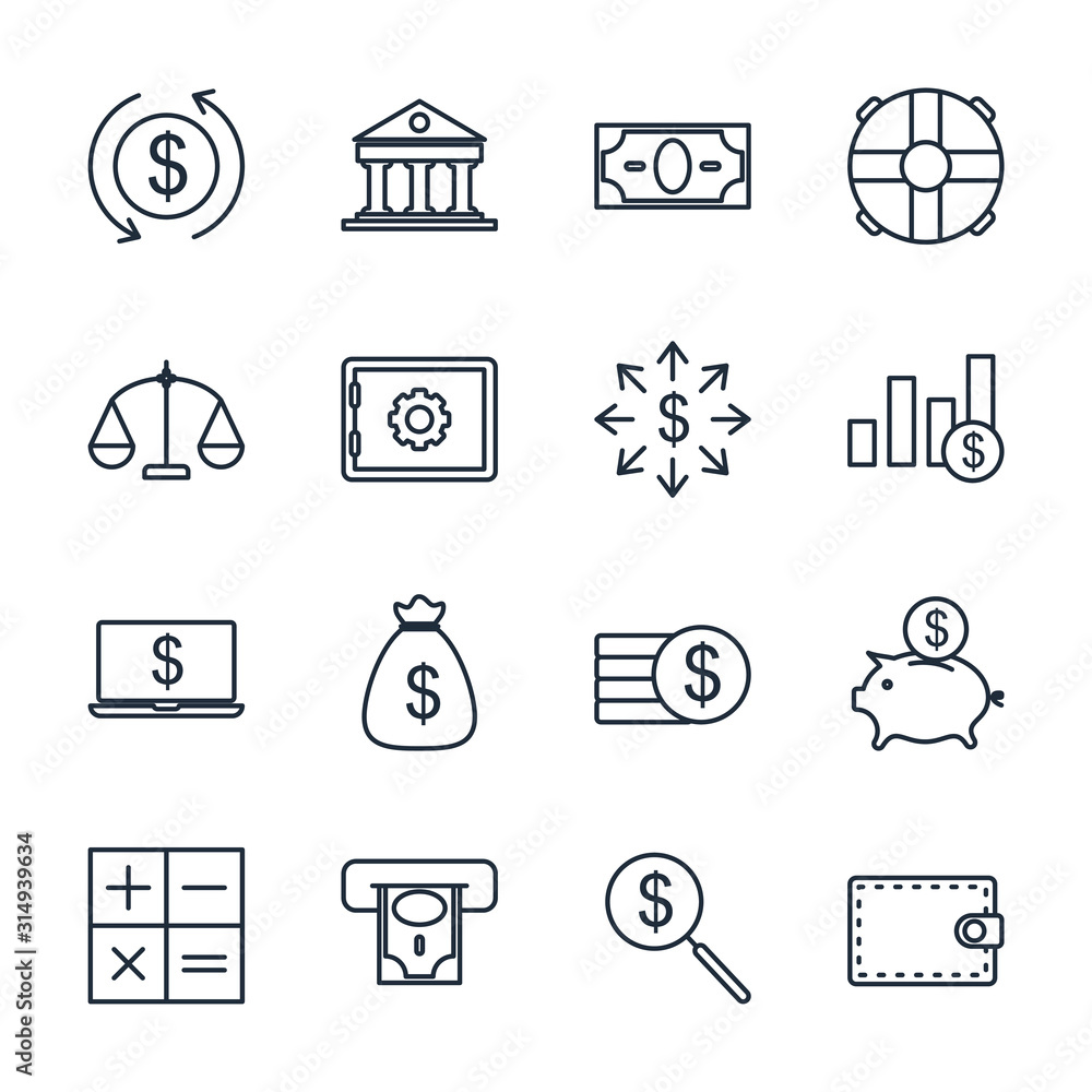 Poster set money finance icon template color editable. payments pack symbol vector sign isolated on white b