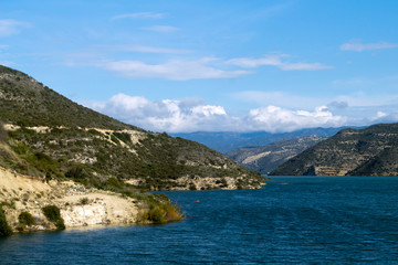 View of Kouris water reservoir, Cyprus in January