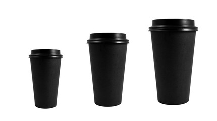 Black takeaway paper coffee cup different sizes