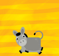cartoon scene with farm animal donkey on yellow stripes illustration for children