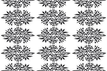 Ikat pattern etnic indian ornamental black and white illustration. Navajo motif texture ornate  design for surface print. Black and white background.