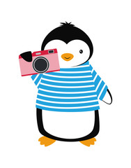 Cartoon card with penguin. Summer with penguin