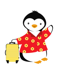 Cartoon card with penguin. Summer with penguin