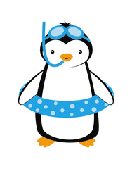 Cartoon card with penguin. Summer with penguin