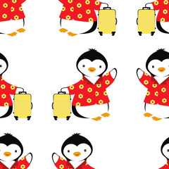 Fototapeta na wymiar cartoon pattern with penguins, summer print