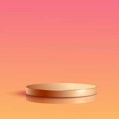 Gradient round podium. Pedestal in pastel colored room with spot lights scene. Vector illustration