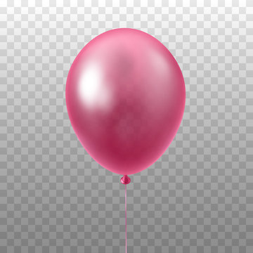 Pink balloon isolated on transparent background. 3D Vector illustration of celebration, party balloons