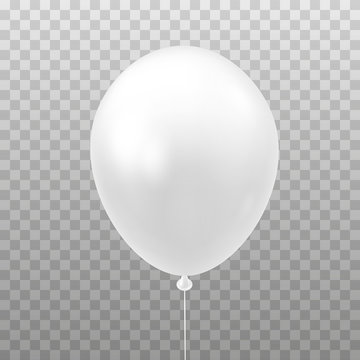 White Balloon Isolated On Transparent Background. 3D Vector Illustration Of Celebration, Party Balloons