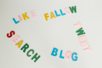 social media background text on the white ground.