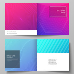 Fototapeta premium The vector illustration of editable layout of two covers templates for square design bifold brochure, magazine, flyer, booklet. Abstract geometric pattern with colorful gradient business background