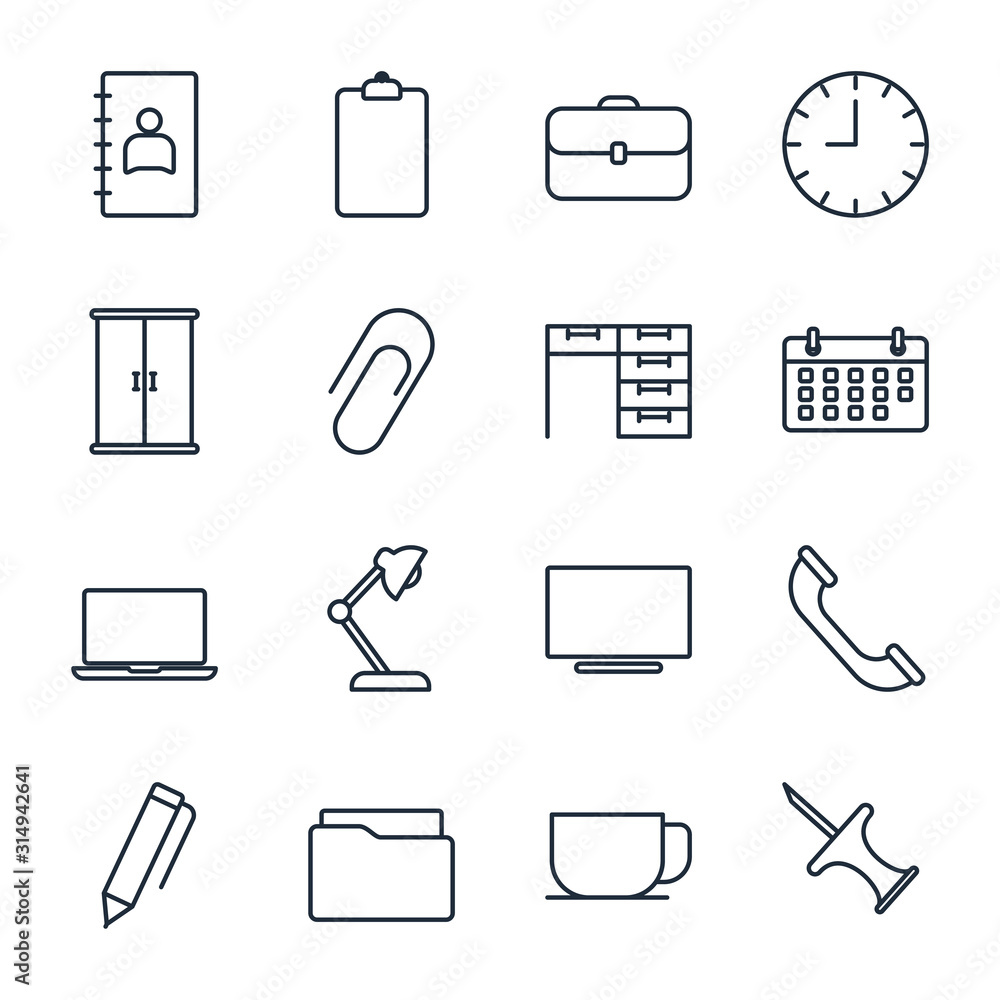 Aufkleber set office icon template color editable. office stationery pack symbol vector sign isolated on white