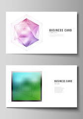 The minimalistic abstract vector illustration layout of two creative business cards design templates. 3d polygonal geometric modern design abstract background. Science or technology vector.