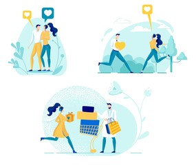 Romantic Couple Flat Vector Illustrations Set