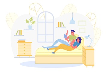 Obraz na płótnie Canvas Informational Banner, Boy and Girl Relaxing Home.