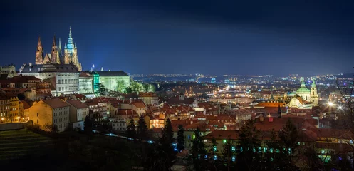 Zelfklevend Fotobehang Beautiful panorama of night Prague © Alexander Ozerov