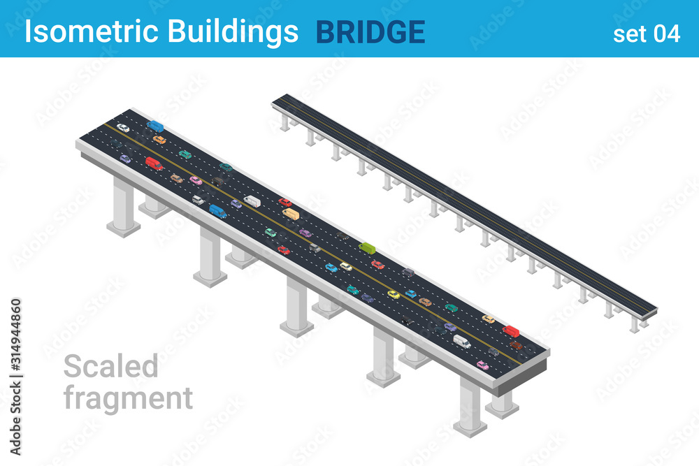 Wall mural isometric bridge flat vector collection