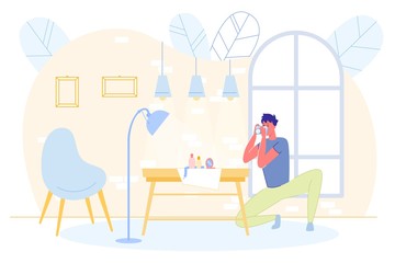 Man Photographer Working at Home Shooting Objects