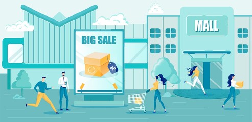 Big Sale in Shopping Mall Advertisement Cartoon