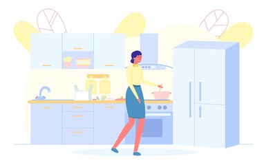 Smiling Woman Cooking Takeaway Dinner at Home