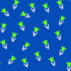Fototapeta premium Trendy blue Wildflower tulip seamless pattern . Spring florals on background, texture, wrapper pattern