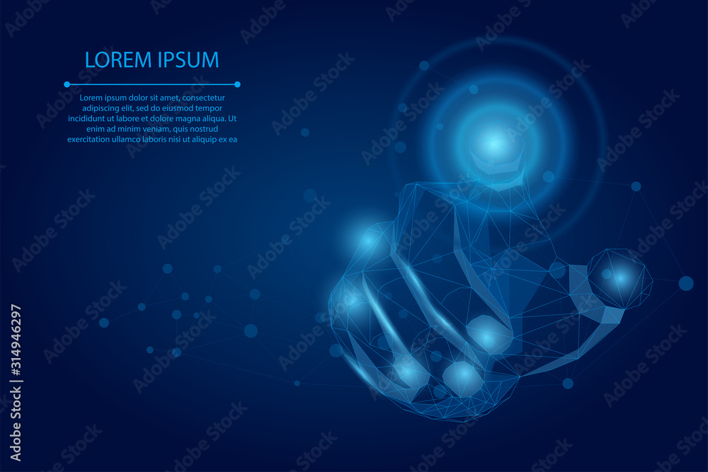 Aufkleber abstract mash line and point hand touch the circle interface technology. polygonal businessman pushi