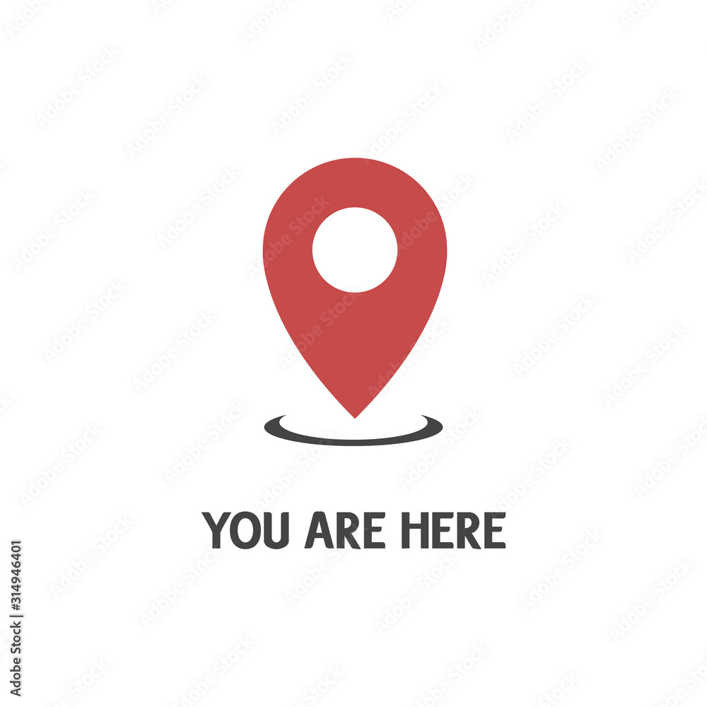Wall mural you are here sign icon. info speech bubble. map pointer with your location. vector illustration on w