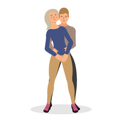 Couple in love, guy hugs a girl vector illustration in a flat style