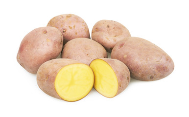 Fresh raw potatoes on white background