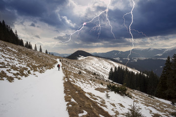 wild peaks of the Carpathians in a thunderstorm